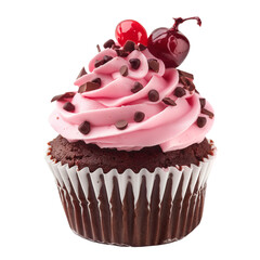 Delicious chocolate cupcake with cherry isolated. PNG file with transparency. Ai 