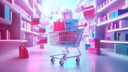Online Shopping Concept with Digital Devices and Shopping Cart 