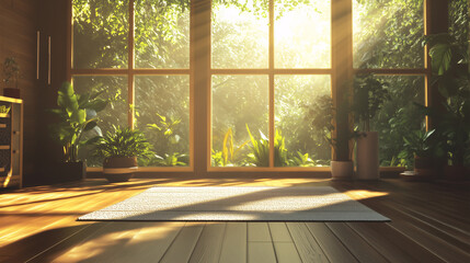 Sunlight through the window, Morning yoga session in a sunlit room