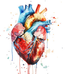 Colorful Human Heart Watercolor Vector Illustration.