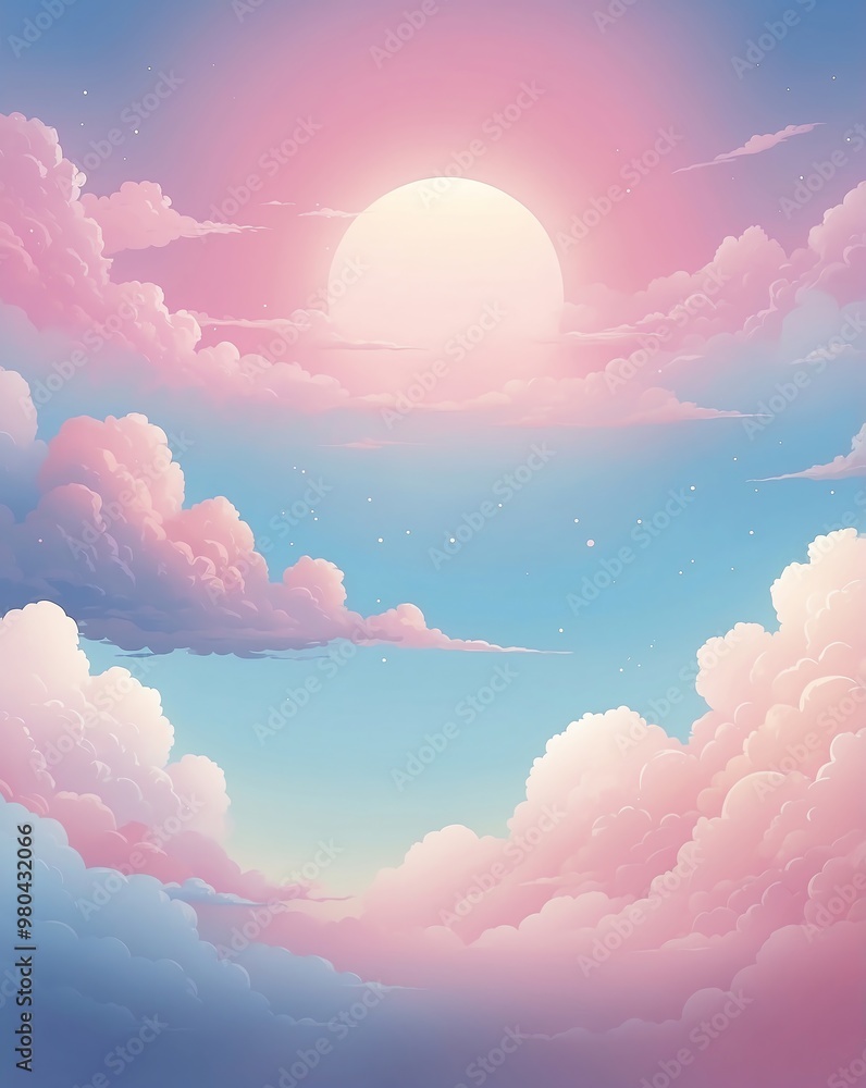 Poster Dreamy sky with gradient from blush pink to light blue