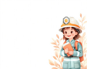 A girl in a firefighter's hat is holding a book. The image is meant to convey the importance of education and learning, even in unconventional professions