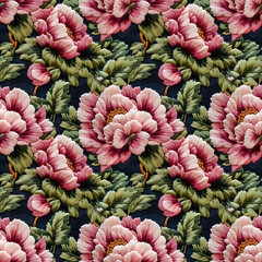 Fototapeta premium Illustration of nature flower. Seamless patterns in stumpwork embroidery style of floral.[A-0382]