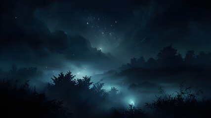 Ethereal nocturne. Intriguing fusion of dark and light capturing essence of mysterious night with abstract elements atmospheric fog and subtle glow ideal for mesmerizing background or creative design