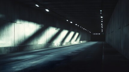 Fototapeta premium Mysterious Concrete Tunnel with Dramatic Lighting and Shadows