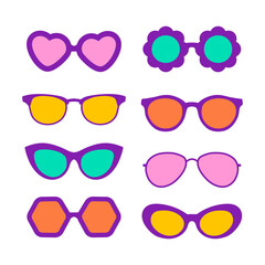 Sunglasses vector illustration in different designs. Summer element. Eyewear fashion.