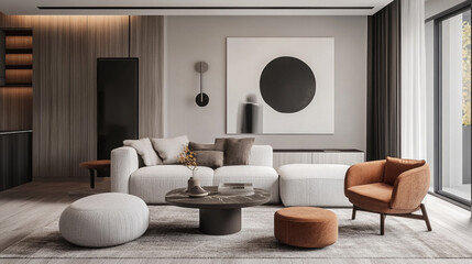 A bright and cheerful living room with a yellow sofa, potted plants, modern living room with sofa.