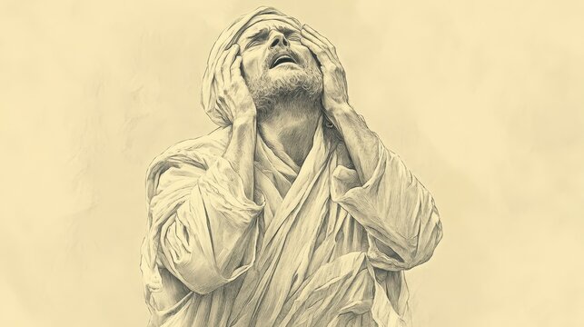 Josiah&rsquo;s deep repentance, tearing his clothes in grief after hearing the Book of the Law, capturing his determination to lead Judah, ideal for historical and religious content