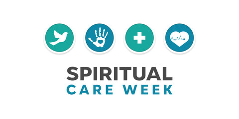 Spiritual Care Week. Bird, hand, love, plus icon and heart. Great for cards, banners, posters, social media and more. White background.