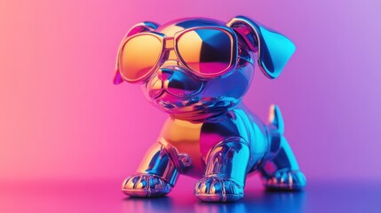 Cute Chrome dog robot, minimal, magazine photographer, vibrant. super HD, 3D render