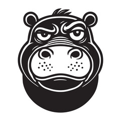 Obraz premium Hippopotamus face outline design, Hippopotamus head vector illustration in black and white