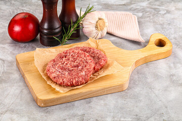 Raw round beef cutlet minced meat