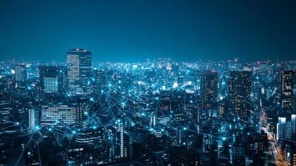 Modern city with wireless network connection and city scape conceptWireless network and Connection - ai