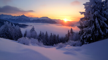 Fototapeta premium Epic winter sunset in the swiss alps