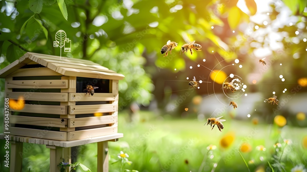Aufkleber smart beehive with sensors monitoring bee health and activity supporting sustainable pollination in 