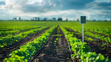 Obraz premium Smart Weather Station Optimizing Planting and Harvesting in Large Agricultural Field