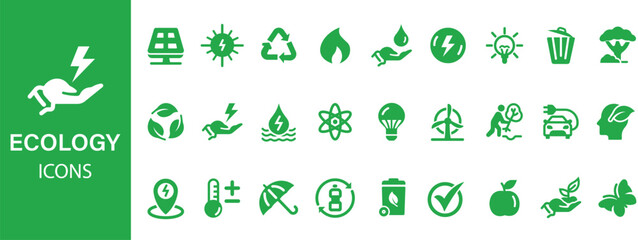 Ecology icons set. Set of 100 Ecology icons collection. Nature, eco, green, recycling symbol.