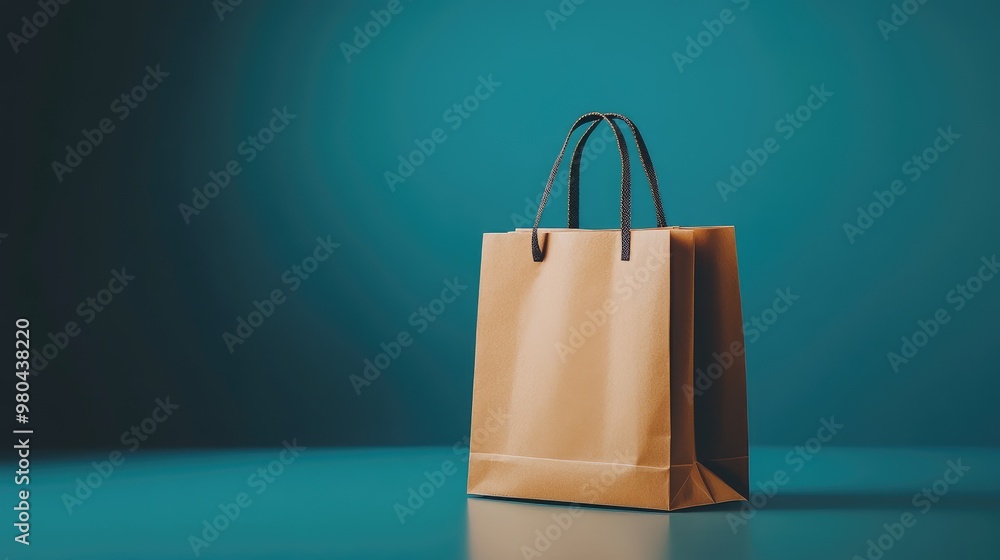 Poster plain paper shopping bag on a smooth background, with focus on its simple structure and clean appear