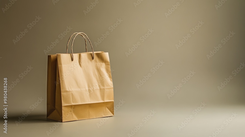 Poster plain paper shopping bag on a smooth background, with focus on its simple structure and clean appear