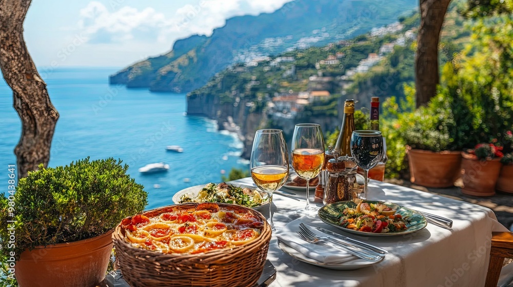 Wall mural a romantic italian lunch with a sea view