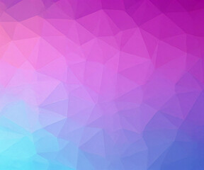 Abstract background with gradient from aquamarine blue to deep blush through cold purple textured by triangles.