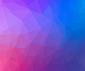 Abstract background with gradient from aquamarine blue to deep blush through cold purple textured by triangles.