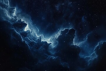 Fototapeta premium smoky blue clouds with a cosmic nebula illuminated against a dark sky full of stars.