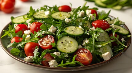 Fresh Salad with Cucumber  Tomato  Feta and Arugula