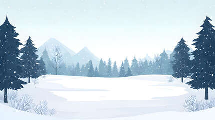 Fototapeta premium Flat vector illustration of a snowy field with distant forest in winter. Perfect for serene business presentations