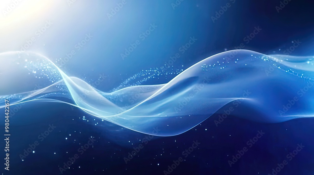 Wall mural Abstract Blue Wave with Glimmering Lights