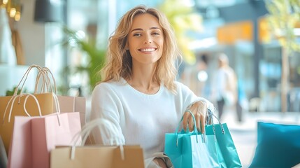 Happy Woman Shopping Bags Retail Therapy Joyful Lifestyle