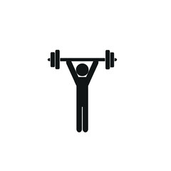 the icon of the figure of a man with a barbell, isolated on a white background, flat vector illustration, healthy lifestyle, sports