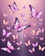 Floating butterflies with gradient of light pink to soft purple