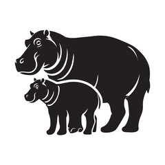 Obraz premium Hippopotamus Silhouette design, Hippopotamus vector illustration in black and white