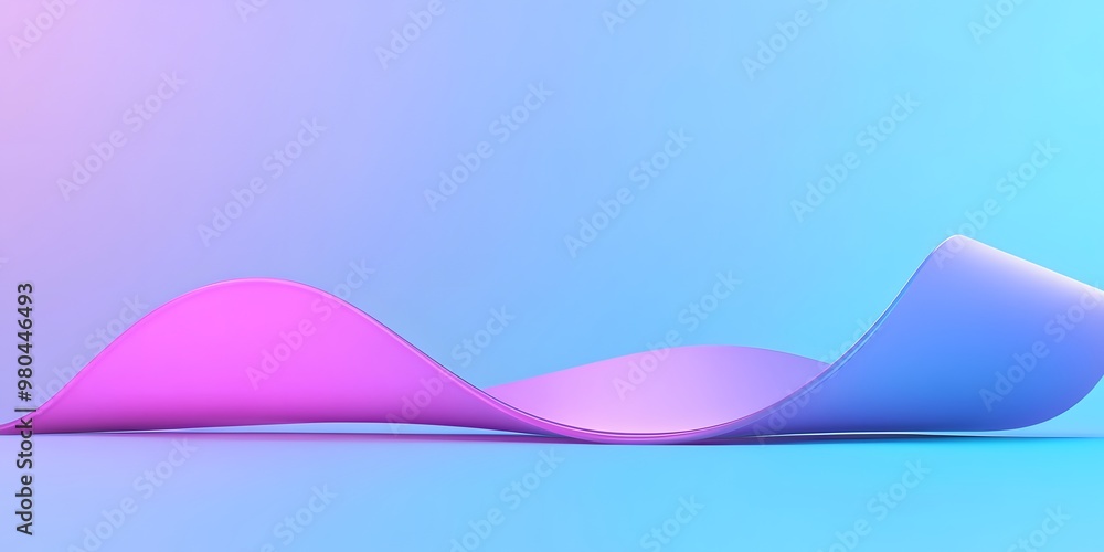 Poster 3d render, abstract background with a purple curved shape on a blue gradient background. modern,