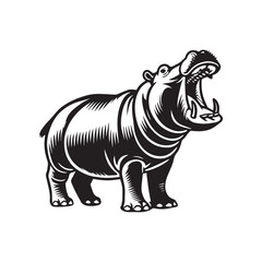 Fototapeta premium Hippopotamus Silhouette design, Hippopotamus vector illustration in black and white