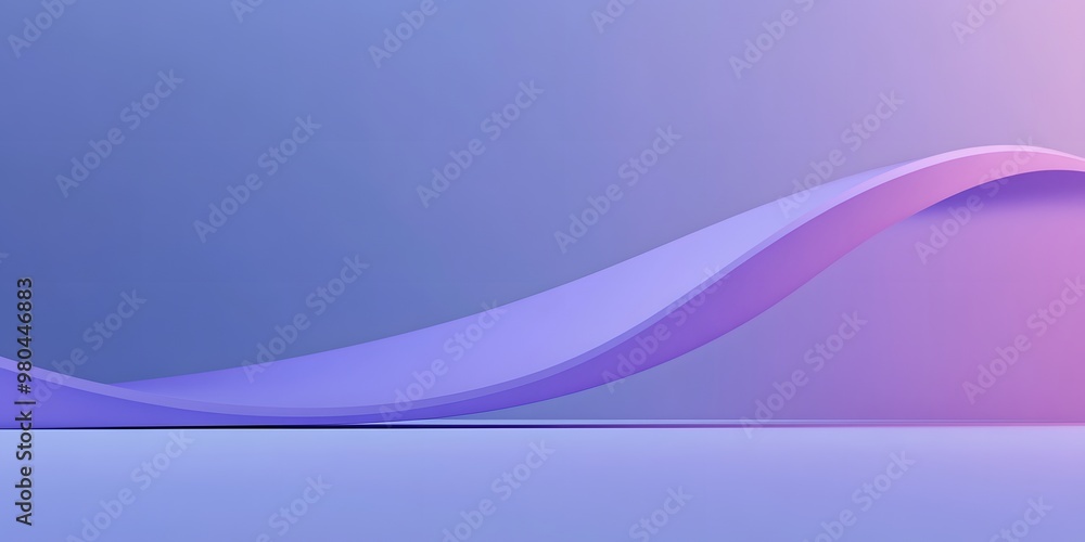 Poster 3D render, abstract background with a purple curved shape on a blue gradient background. Modern, 
