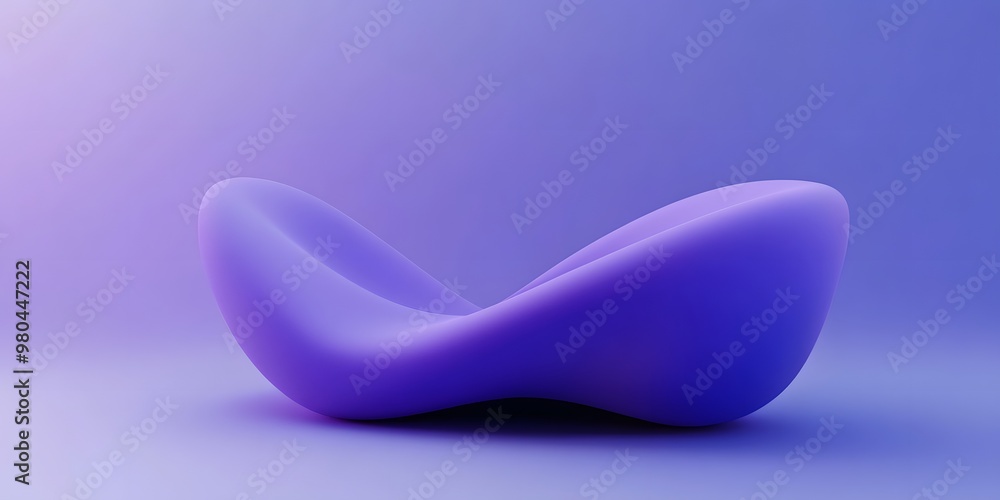 Poster 3d render, abstract background with a purple curved shape on a blue gradient background.