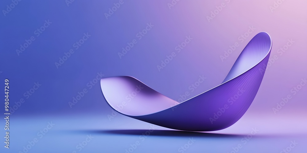 Poster 3d render, abstract background with a purple curved shape on a blue gradient background.