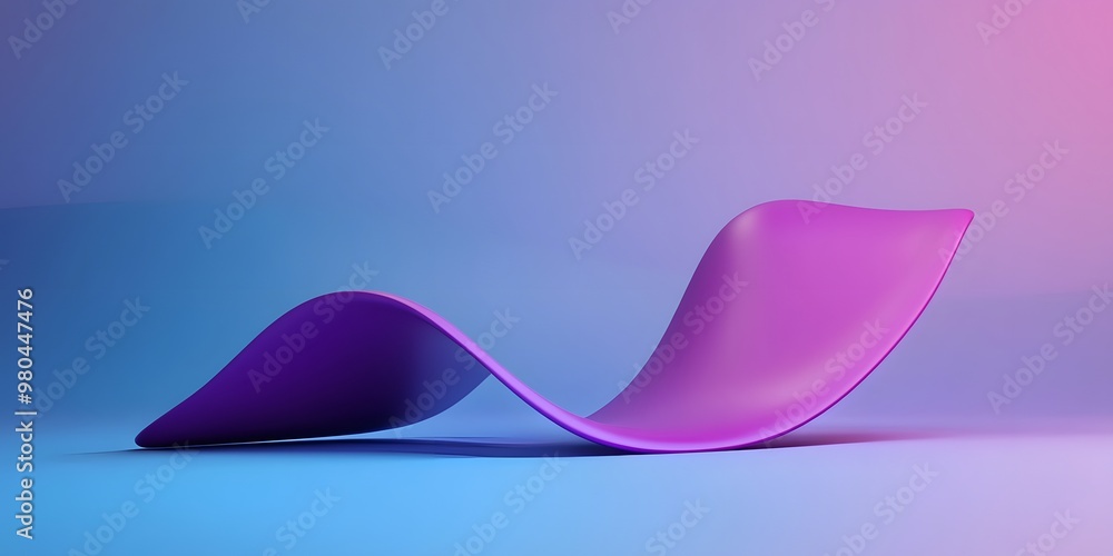 Poster 3d render, abstract background with a purple curved shape on a blue gradient background.