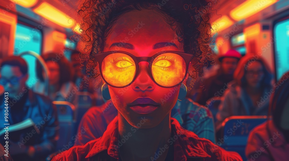 Poster create an illustration of a person using public transportation to