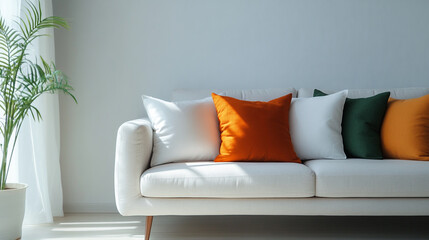  scandinavian style interior home sofa modern white room living cozy apartment house furniture background,