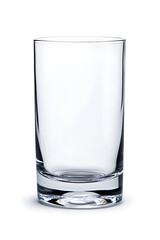 A tall, clear, empty glass isolated on a white background