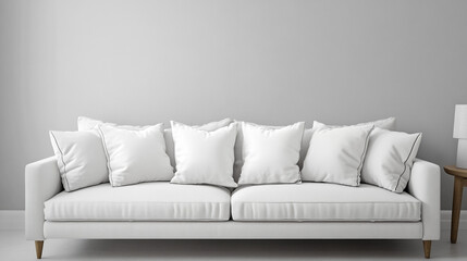 white sofa in a room, Scandinavian style living room with sofa and tea table. Minimalist living room design.