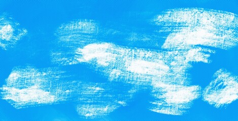 A bright blue background with white clouds, loosely brushed on a canvas (digital painting).
