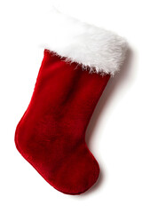Isolated red Christmas stocking on a white backdrop