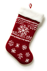 Isolated red Christmas stocking on a white backdrop