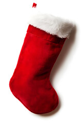 Isolated red Christmas stocking on a white backdrop