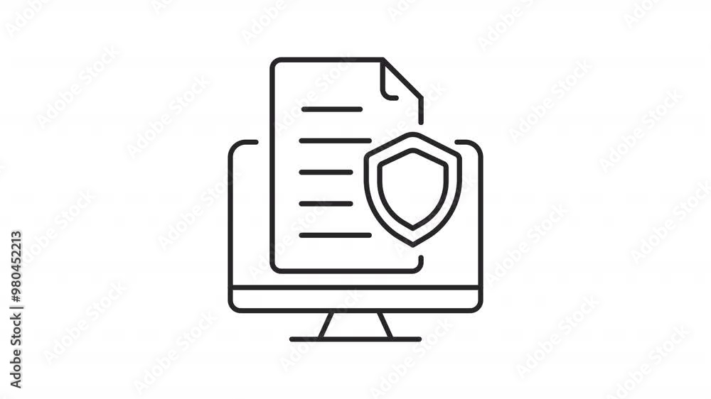 Aufkleber cyber policy line animation. data protection animated icon. writing lines, scaling shield. informati