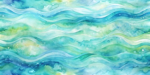 Obraz premium Soft blended hues of blue and green abstract watercolor background featuring a serene flowing water design in a seamless repeating pattern.